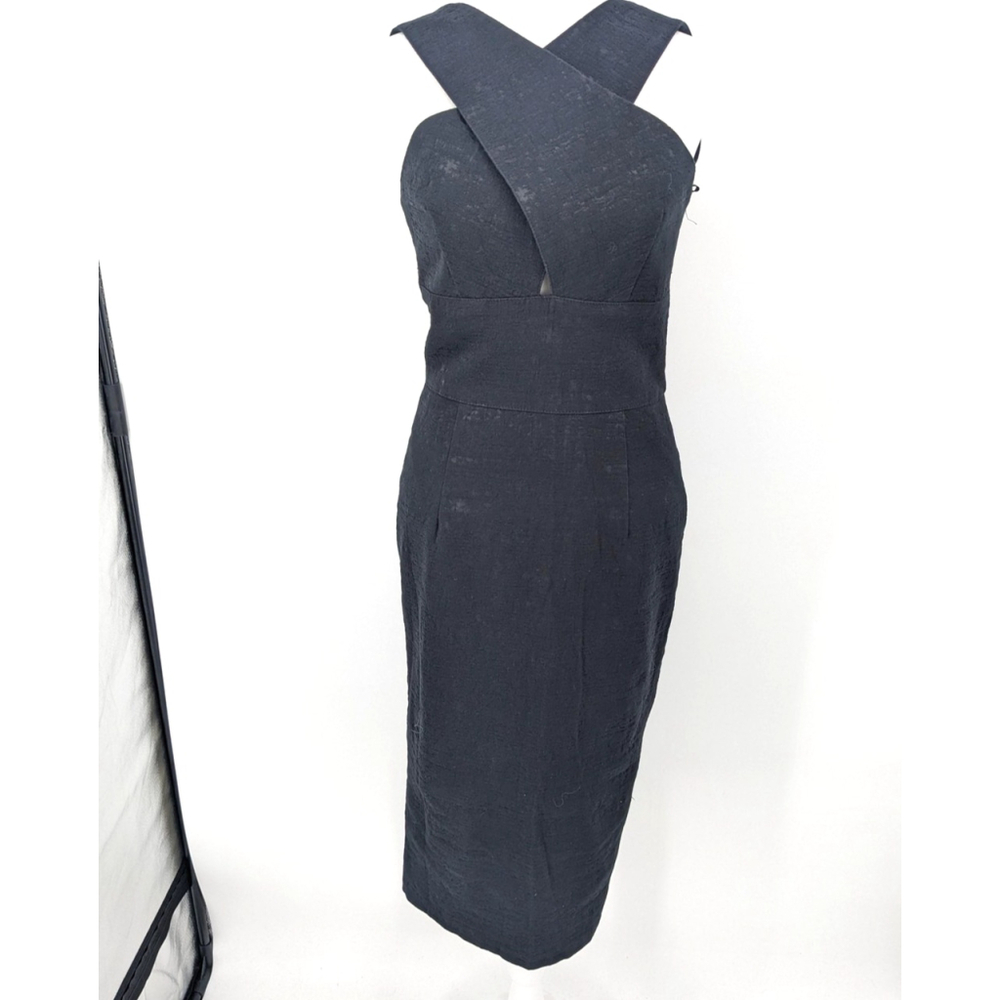 Hunter Bell Dress Womens 4 Cross Front Textured Sheath Wool Blend Midi Cocktail